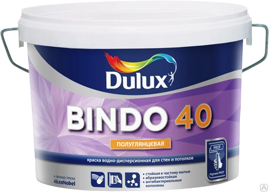 Фото Краска воднодисперсионная д/ Влажных Помещений "BINDO 40" "DULUX" 10л (BW)