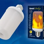 фото LED-L60-6W/FLAME/E27/FR PLD01WH Лампа светодиодная декоративная с типом свечения «эффект пламени». Форма «цилиндр», матовая. Картон. ТМ Uniel.