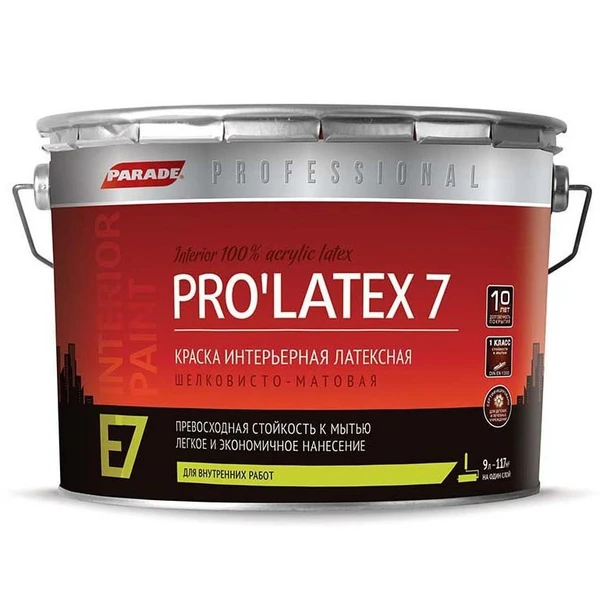 Фото Краска латексная Parade Professional E7 Pro’Latex7 влагостойкая моющаяся полуматовая белый 9 л