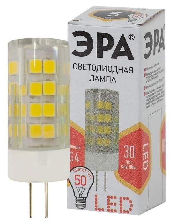 Фото Лампа светодиодная JC-5w-220V-corn ceramics-827-G4 400лм ЭРА Б0027857