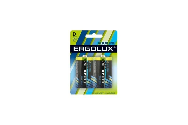 Фото Элемент питания алкалиновый LR20 BL-2 LR20 BL-2 1.5В Alkaline (блист.2шт) Ergolux 11752