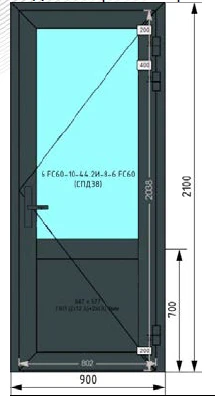 Фото Дверь EIW30 из КПТ 78EI с СПД 38 (900 х 2100) с глухим заполнением