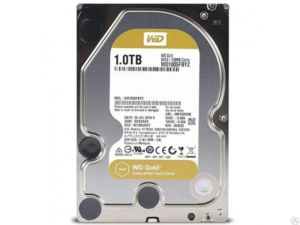 Фото Жесткий диск 3.5" 1Tb WesternDigital WD Gold WD1005FBYZ, 7200rpm, 
128Mb, S