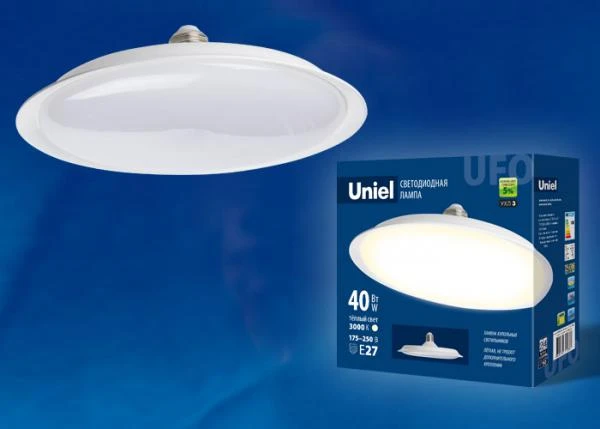 Фото Лампа светодиодная. Форма «UFO» LED-U220-40W/3000K/E27/FR PLU01WH