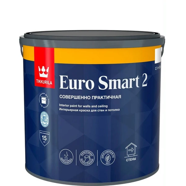 Фото Интерьерная краска EURO SMART 2 глубокоматовая, База A Tikkurila 2,7л