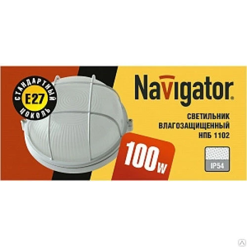 Фото Светильник Navigator 94807 NBL-R2-100-E27/WH круг/решетка IP54