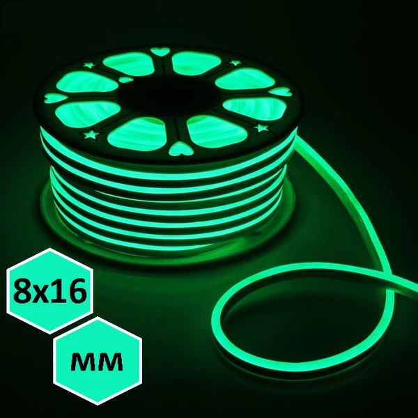 Фото Гибкий неон (LED/м-120-SMD2835-220V, 8mm*16mm,100м, зеленый)