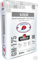 Фото Клей монтажный гипсовый для ПГП и ГКЛ Геркулес (25кг) GM-175