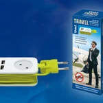 фото Удлинитель S-CT1-1,5U WHITE/GREEN Удлинитель серии Travel, шнур 1,5м., 1 гнездо, б/з, 4USB(2,1A). Белый с салатовым. ТМ Uniel