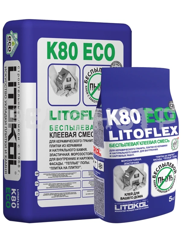 Фото Клей для укладки плитки на цементной основе LITOFLEX K80 ECO