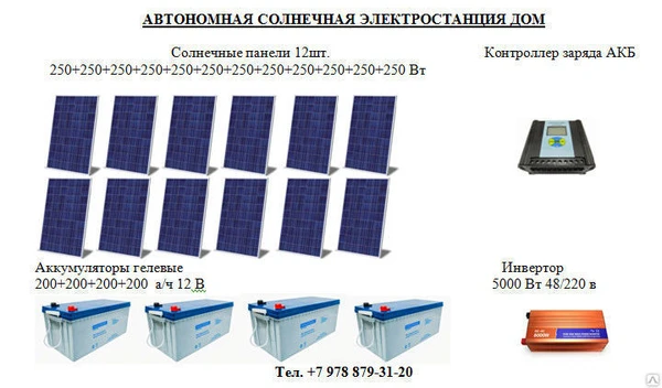 Фото АВТОНОМНАЯ СОЛНЕЧНАЯ ЭЛЕКТРОСТАНЦИЯ ДОМ 720 КВт*час/мес.