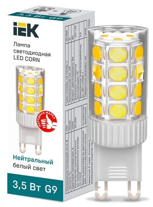 Фото Лампа светодиодная CORN 3.5Вт капсула 4000К G9 230В керамика IEK LLE-CORN-4-230-40-G9