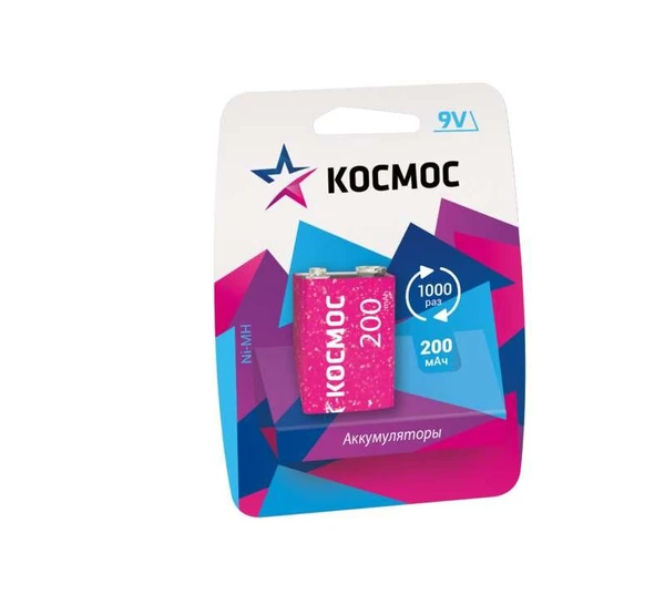 Фото Аккумулятор 6F22 200мА.ч 1BL (блист.1шт) Космос KOCNI-MH6F22(200mAh)