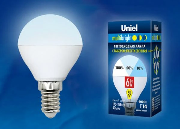 Фото Лампа LED-G45-6W/NW/E14/FR/MB PLM11WH Лампа светодиодная. Форма «шар», матовая. Серия MULTIbright. Белый свет (4000K). 100-50-10. Картон. ТМ Uniel.