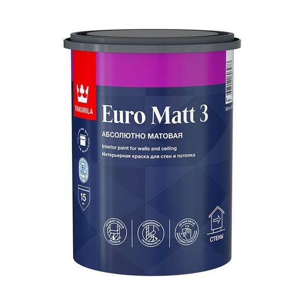 Фото Краска моющаяся матовая EURO MATT 3 глубокоматовая База C TIKKURILA 0,9 л