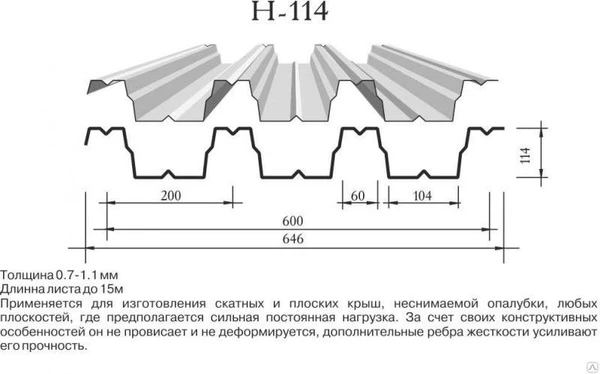 Фото Профилированный лист Н114 оцинкованный