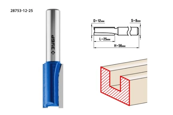 Фото Фреза прямая по дереву пазовая Зубр 28753-12-25