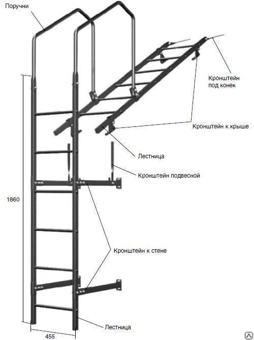 Фото Лестница кровельная, стеновая (дл. 1860 мм) без кронштейнов, шт