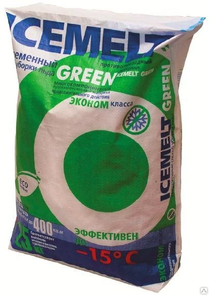 Фото Антигололёдный материал Айсмелт GREEN (до -15градусов) 25кг