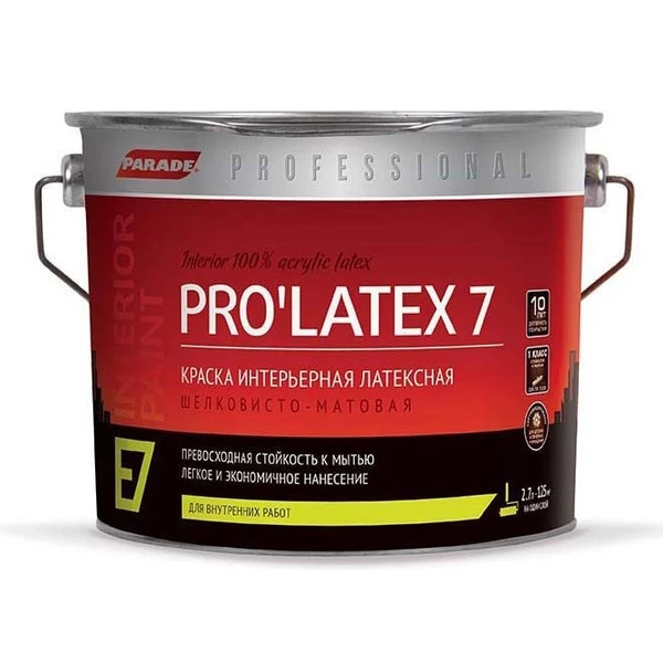 Фото Краска латексная Parade Professional E7 Pro’Latex7 влагостойкая моющаяся полуматовая белый 2,7 л