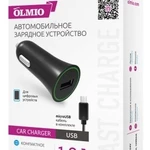 фото Автомобильное зарядное устройство Olmio Usb 1,2A + microUSB кабель чёрный 038637