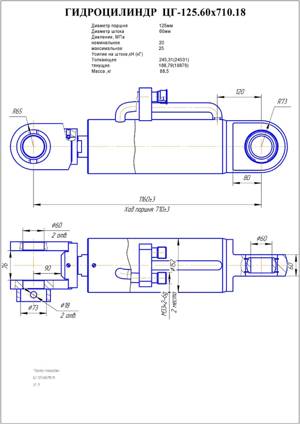 Фото Гидроцилиндр стрелы ЦГ-125.60х710.18 (ТО-18Б.06.05.000)