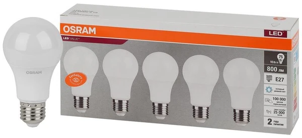 Фото Лампа светодиодная LED Value LVCLA75 10SW/865 230В E27 2х5  RU  (уп.5шт) OSRAM 4058075577770