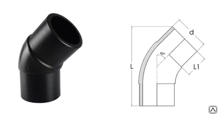 Фото Отвод 45 гр ПЭ 100 ПЭ 80 SDR 17 SDR 11 SDR 7.4 для труб