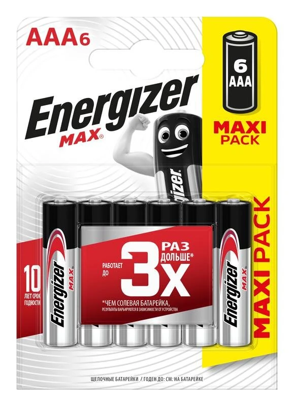 Фото Элемент питания алкалиновый MAX LR03/286 BL6 (6/72/15552) (блист.6шт) Energizer E301532701