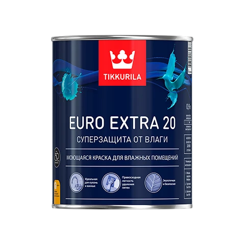 Фото Краска акриловая Tikkurila Euro Extra 20 влагостойкая моющаяся полуматовая белый 0.9 л