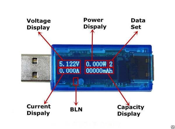 Фото USB тестер (измеритель напряжения, тока, мощности, ёмкости, нагрузки)