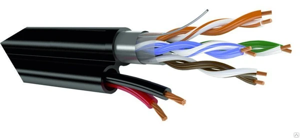 Фото Кабель для систем видеонаблюдения UTP 4PR 24AWG CU100% CAT5e+2x0,75 уличный