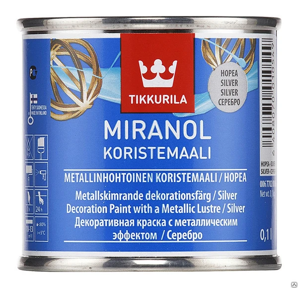 Фото Эмаль декоративная   Tikkurila Miranol серебро  0,1 л.( Тиккурила  Миранол