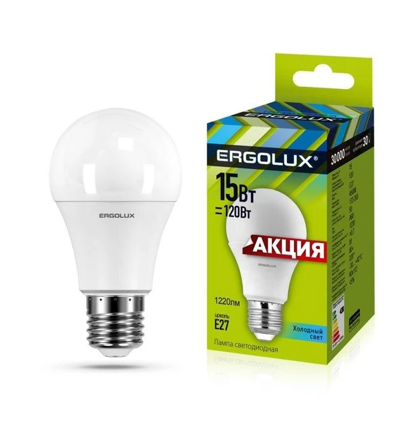 Фото Лампа светодиодная LED-A60-15W-E27-4K "ПРОМО" ЛОН 15Вт E27 4500К 220-240В Ergolux 13638