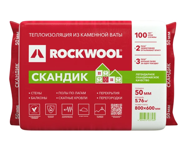 Фото Утеплитель RockWool Лайт Баттс Скандик 800х600х50 (0,288м3/5,76м2)