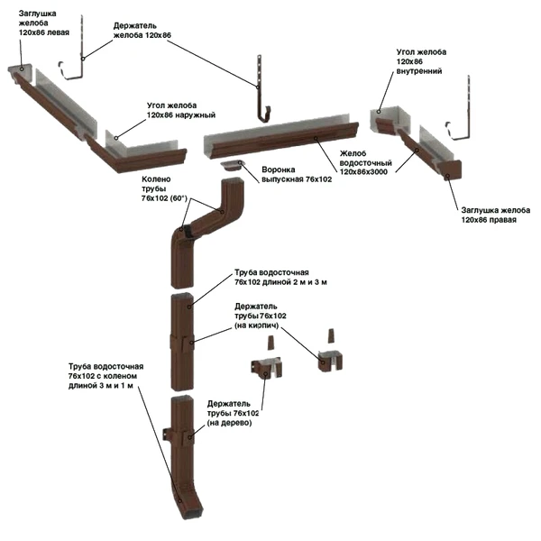 Фото Труба водосточная 76х102х3000 с коленом МП Модерн