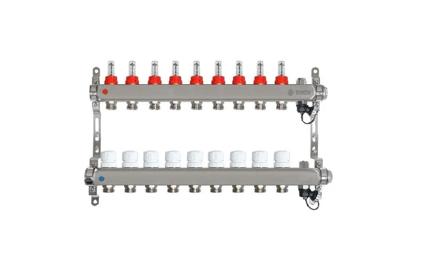 Фото Коллектор для теплого пола на 9 контуров Taen с расходомерами (из нержавеющей стали, гребенка)