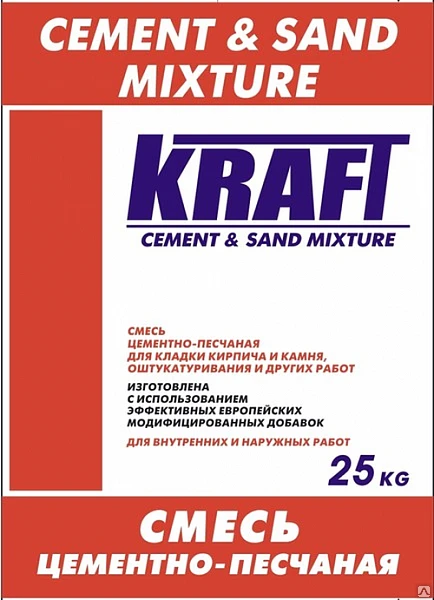 Фото Цементно песчаная смесь М150, KRAFT, 25кг KRAFT