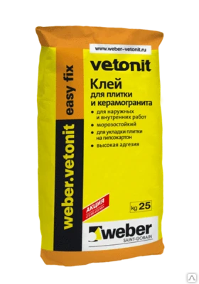 Фото Weber Vetonit Easy Fix Клей для плитки и керамогранита (25кг.)