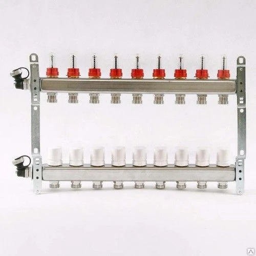 Фото Коллекторная группа Uni-Fitt 9 вых. с расходомерами и термостат. вентилями