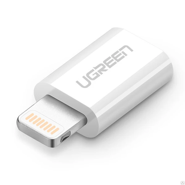 Фото Переходник micro USB UGreen / Lightning AF/AM, алюминиевый корпус, белый