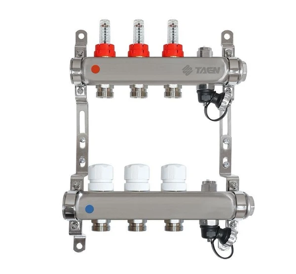 Фото Коллектор (коллекторная группа) на 3 выхода Taen с расходомерами (для теплого пола)