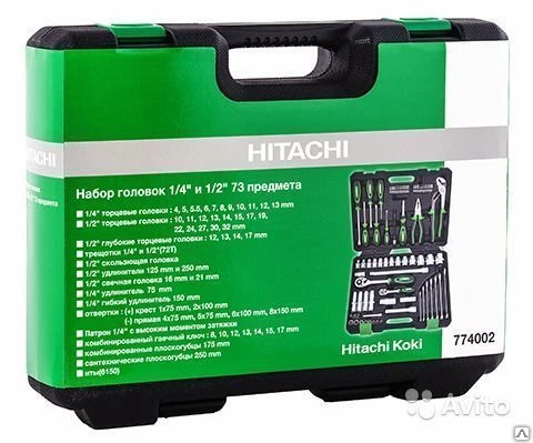 Фото Набор инструмента HITACHI 1/2 и 1/4 73 предм