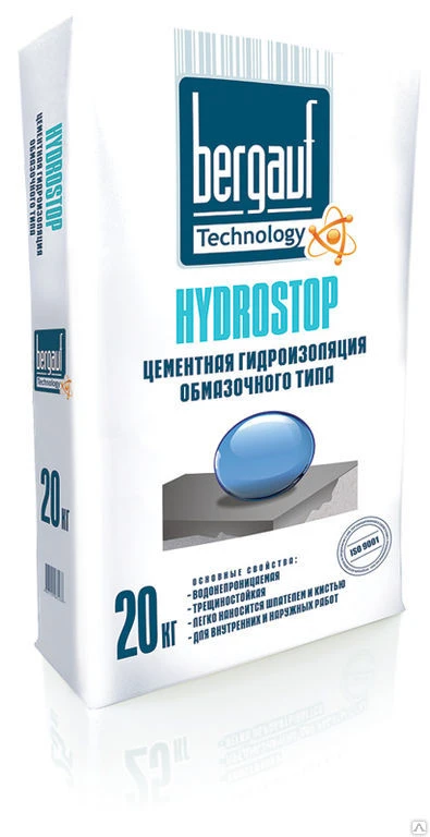 Фото Гидроизоляция Bergauf Hydrostop цементная, д/внутренних, наружных работ 5кг