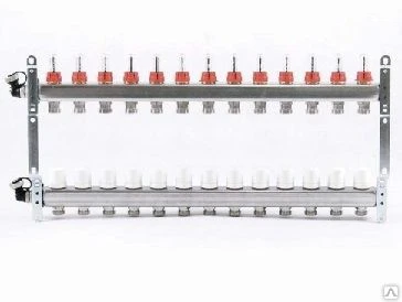Фото Коллекторная группа Uni-Fitt 13 вых. с расходомерами и термостат. вентилями