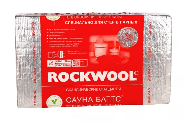 Фото Утеплитель Rockwool Сауна Баттс 1000*600*50 мм 8 плит