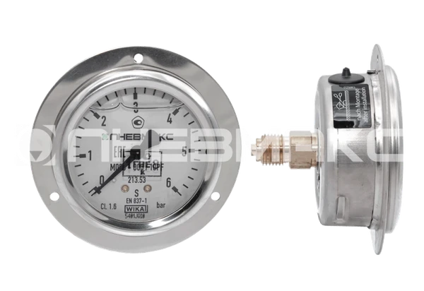 Фото M63-006/10PF - Манометр вибростойкий, 0-6 бар, фланец, присоединение осевое сзади, наруж. резьба G1/4"