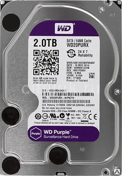 Фото Жесткий диск WD Purple WD20PURX, 2Тб, HDD, SATA III, 3.5" Western D