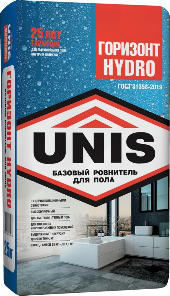 Фото Водостойкий базовый ровнитель для пола Unis Горизонт HYDRO, 25 кг