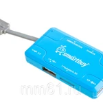 фото Картридер+Хаб Smartbuy USB 2.0 3 порта SD/microSD/MS/M2 Combo, голубой (STRH-750-B)